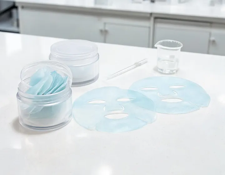 Hydrogel Mask Sourcing on a cosmetics bench, illustration only