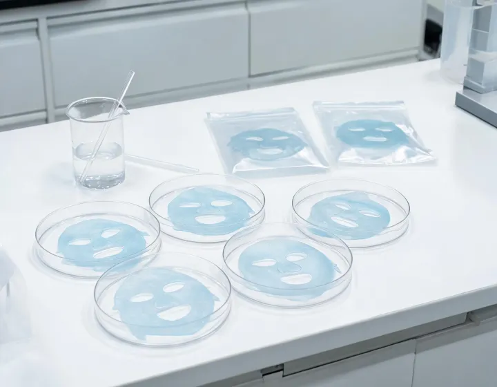 hydrogel mask on a cosmetics bench, illustration only