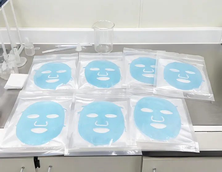loops hydrogel face mask on a cosmetics bench, illustration only